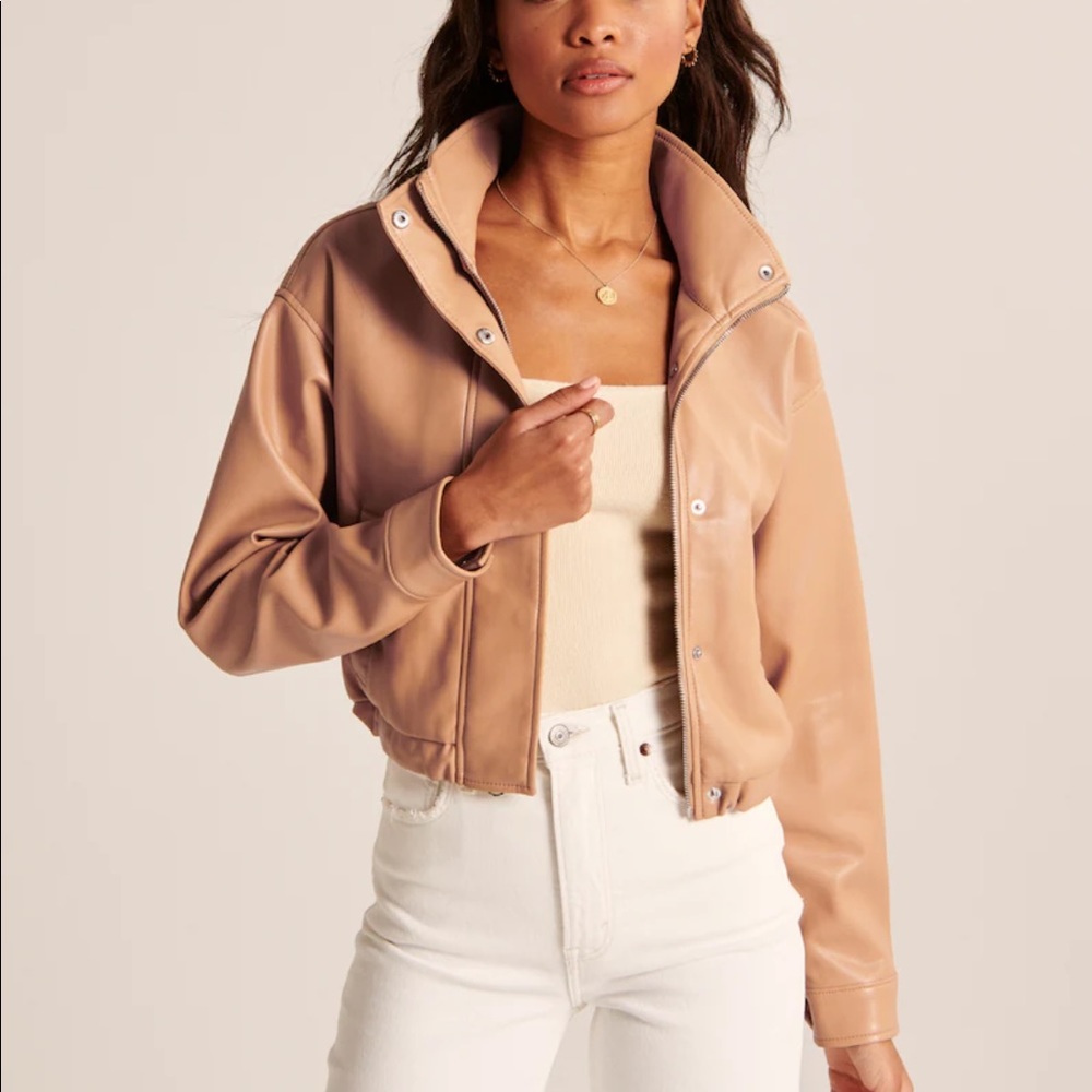 Faux Leather Crop Utility Bomber Jacket